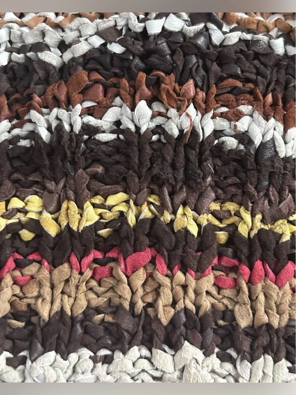 Anna Maria Hand Knitted Leather Top Western Boho Fringe Bib Vtg